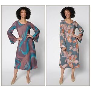 Attitudes By Renee Womens Reversible Printed Midi Dress Size 1X Stretch Casual